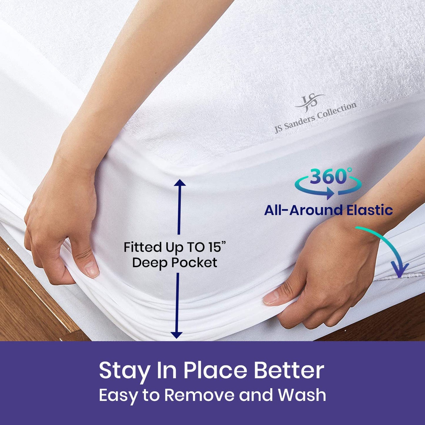 JS Sanders Collection Family King 120x80 Size Mattress Topper - 100% Waterproof Cover Protector with 15" Deep Pocket Fitted Style Super Soft Cotton Terry Fabric Mattress Cover