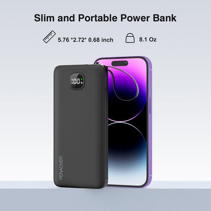 Portable Charger with Built-in Cables&AC Wall Plug,Slim 10000mAh 22.5W Fast Charging Power Bank,5 Output 2 Input USB-C External Battery Pack Compatible with iPhones,Samsung,Android, etc
