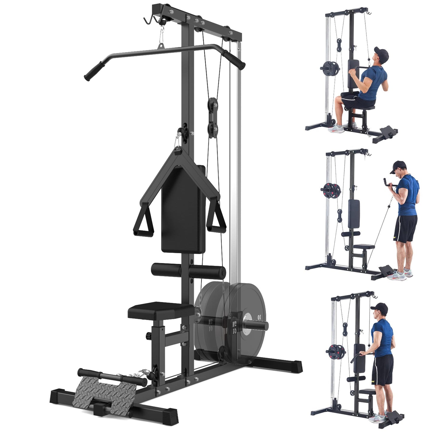 LAT Pull Down Machine for Home Gym, Cable Machine with High and Low Pulley Station, Multi-Functional LAT Pulldown Cable Machine with Leg Support, Tricep Workout Equipment