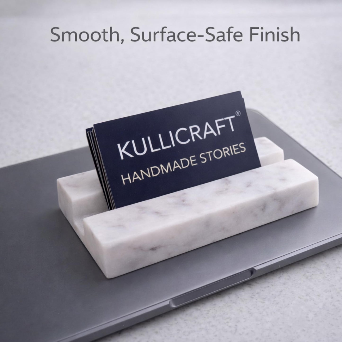 KC KULLICRAFT Business Card Holder for Desk - Business Card Display Holder - Made Of White Carrara Marble - Desk Organizer Stand For Business Cards - Cute Office Desktop Accessory For Men And Women.