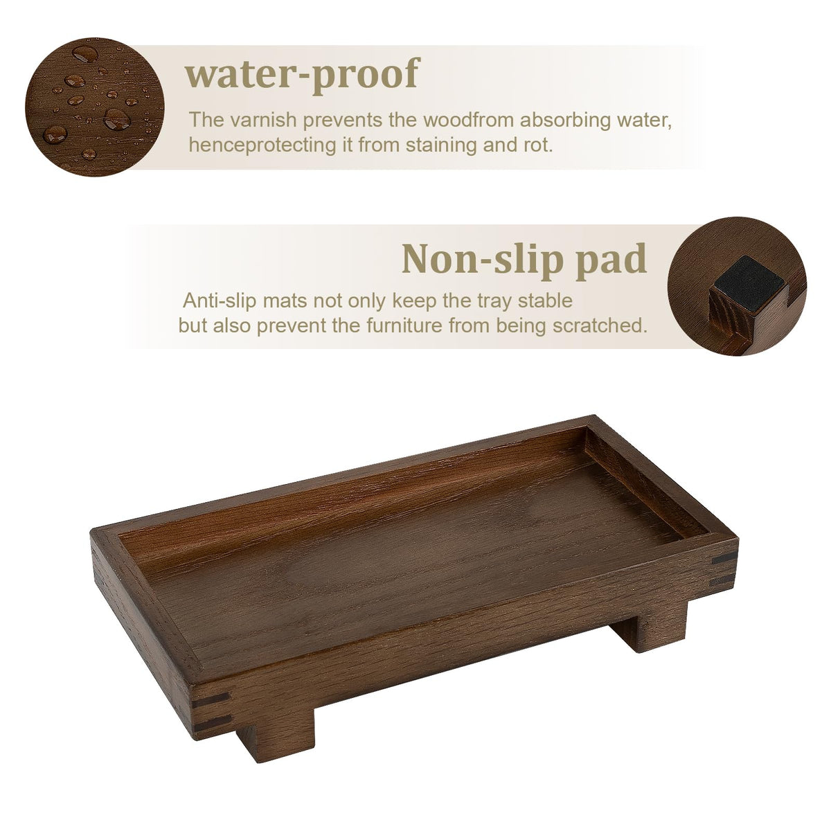 Decorative Tray Small Pedestal Stand Farmhouse Bathroom Decor Wooden Riser Display Stand for Vanity, Kitchen Countertop, Sink, 9.4 * 4.7 Walnut