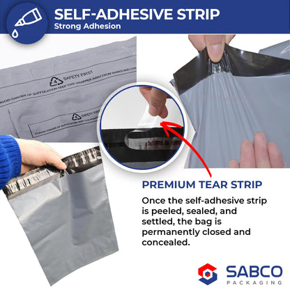 Sabco - Mailing Bags – 12 x 16" Self Adhesive, 100 Waterproof and Tear-Proof Postal Bags – Large Sized Grey Plastic Mailing Mail Post Postage Plastic Bags (12 x 16", 100)