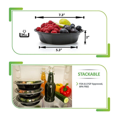 Prep Naturals Meal Prep Containers - Dishwasher-Safe Plastic Bowls with Lids - Freezer & Microwave-Safe Food Storage Containers with Lids - Portion-Control Meal Prep Bowls - 30 Pack, 24 Oz, Black