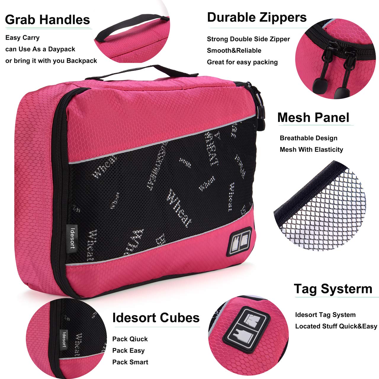 Packing Cubes Luggage Bags Organizer Durable Travel Accessories With Clothing Label, 8 Set - Rose/Blue, OneSize