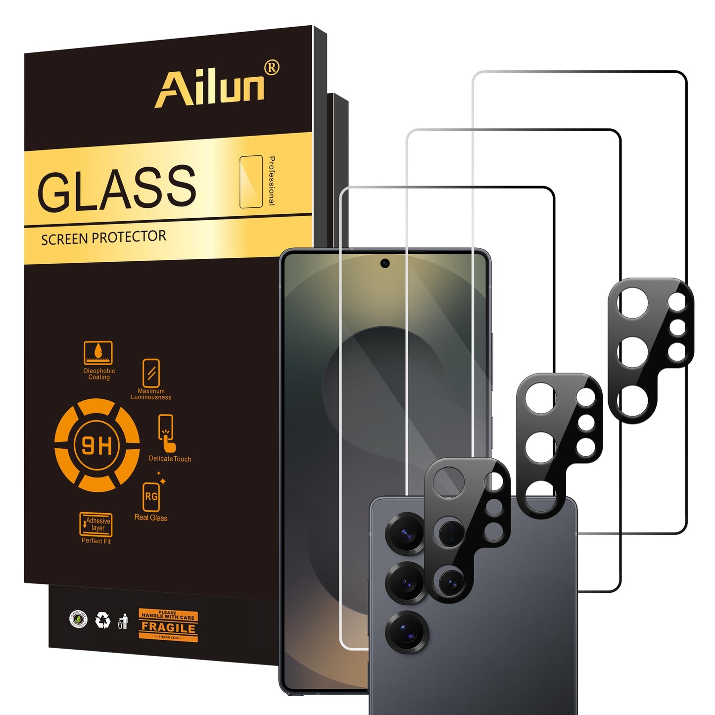 Ailun Screen Protector for Galaxy S22+/S22 Plus 5G 6.6 Inch Display 3Pack + 3Pack Camera Lens Tempered Glass Fingerprint Unlock 0.25mm Clear Anti-Scratch Case Friendly [Not For S22 Ultra]