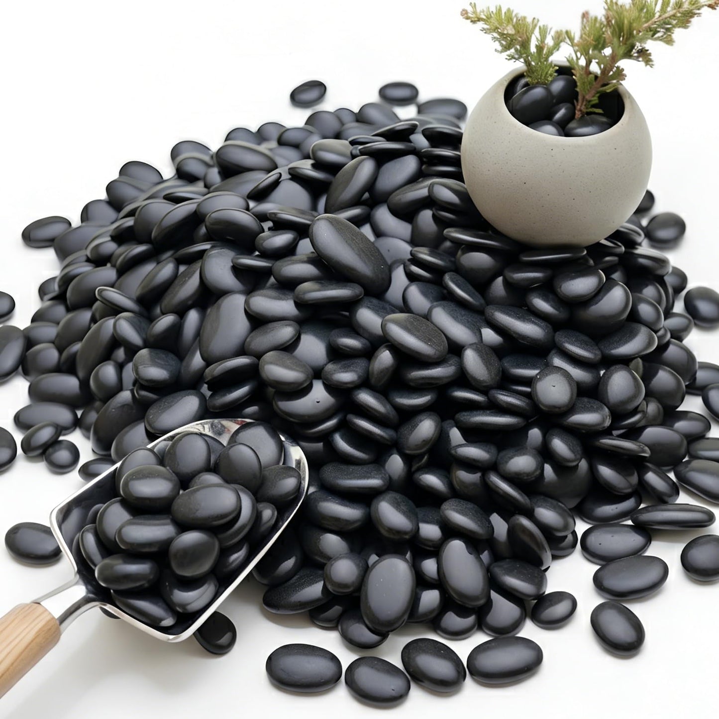 MENGDEWEI Polished Black Pebbles, 3/8 Inch Highly Glossy Decorative Gravel for Plants - Natural River Rocks for Succulent, Cactus, Aquarium, Vase Filler, Terrarium, Outdoor Garden & Landscaping-6LB
