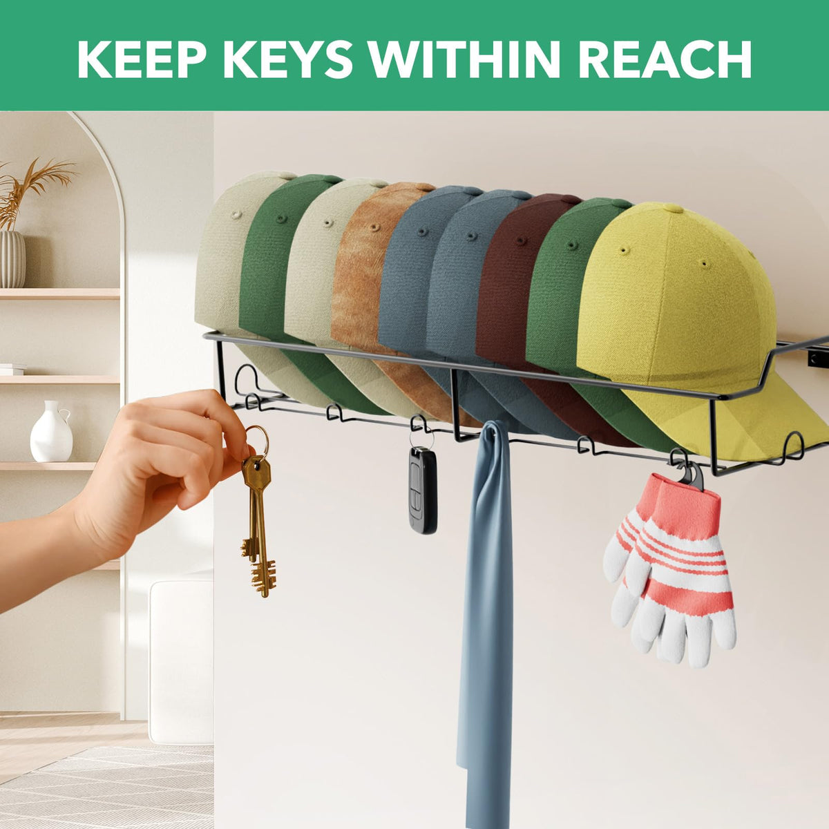 Wall Hat Racks for Baseball Caps, Each Metal Hat Organizer Fit 20 Caps, 3 Packs Sturdy Wall Mounted Hat Rack for Room Closet Display, Black