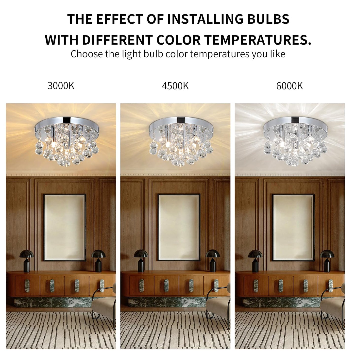 TISLYCO Modern Raindrop Crystal Chandelier, 3 Lights Flush Mount Ceiling Light, Silver Modern Mini Ceiling Light Fixture for Bedroom, Dining Room, Living Room, Hallway, Closet, Bathroom