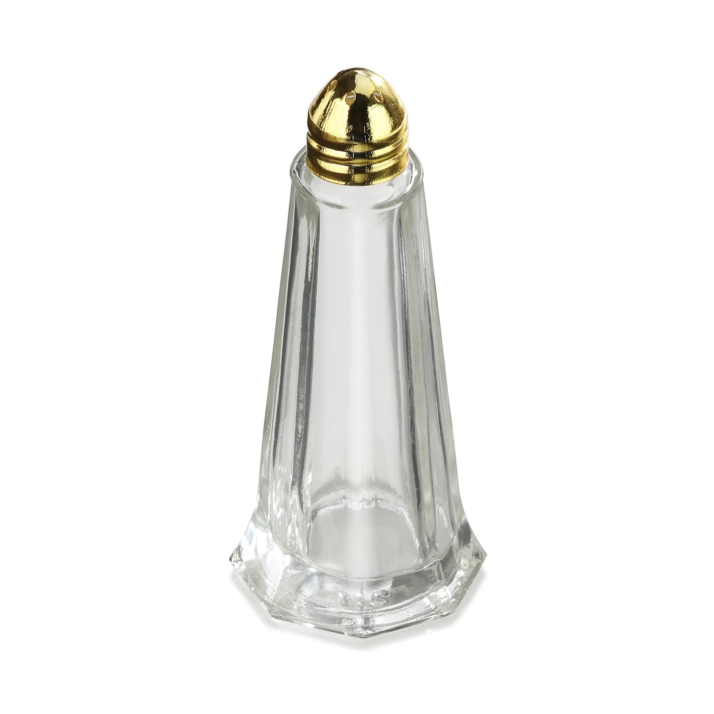 New Star Foodservice Glass Tower Salt and Pepper Shakers, 1 oz Set of 12, Clear Glass Shakers with Gold Plated Tops for Restaurants and Tabletop Use