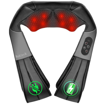 Nekteck Neck Massager for Pain Relief Deep Tissue, FSA Eligible Shiatsu Back Massager with Heating 3D Kneading Massage Pillow for Shoulder Leg Muscle, Office Home Car Use, HSA Eligible, Plug-in Use