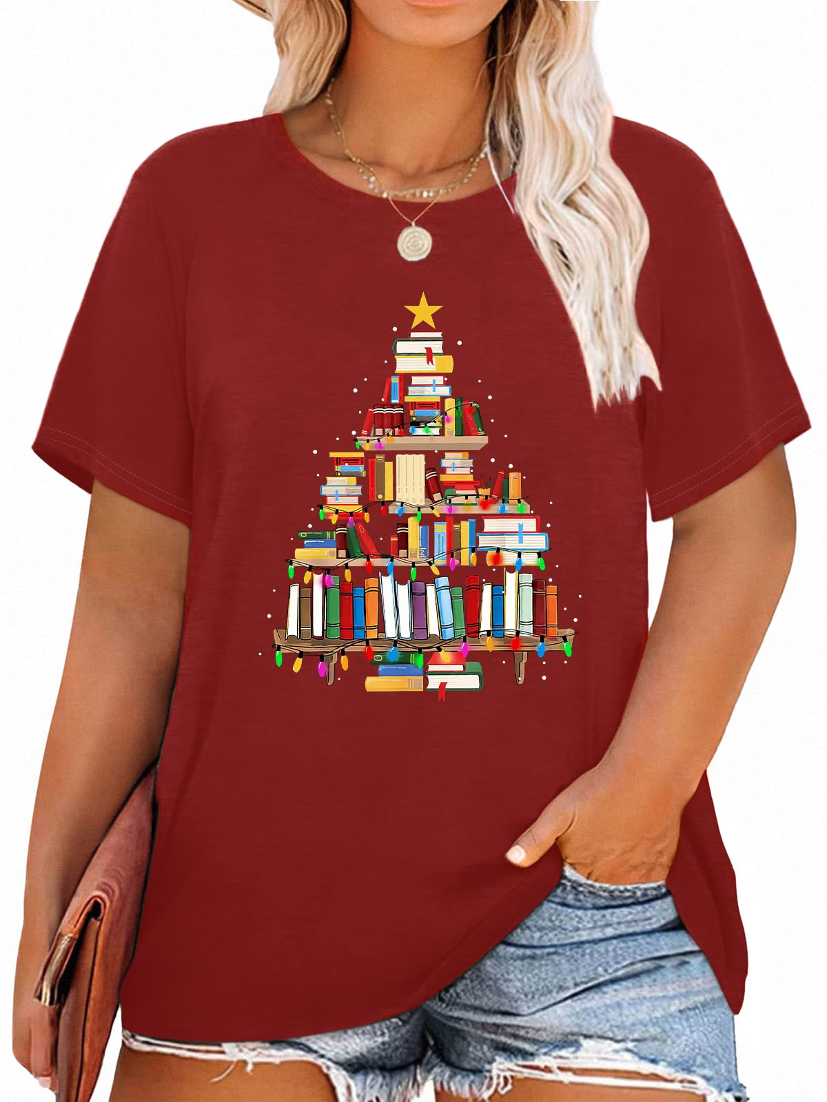 HDLTE Christmas Shirts for Women Plus Size Christmas Tree Shirt Holiday T Shirt Xmas Tops
