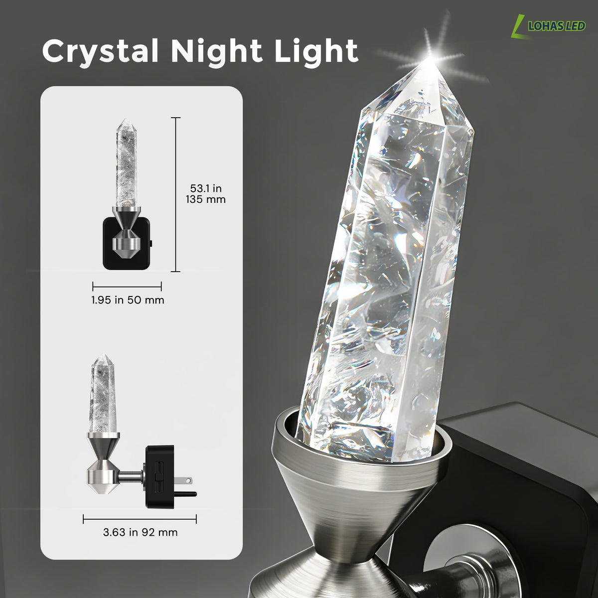 L LOHAS LED Night Light: Night Lights Plug into Wall, Dimmable Night Light Aesthetic Crystal, Warm Light 3000K, Dusk to Dawn Sensor, Healing Stone Decorative Nightlight for Home Living Room