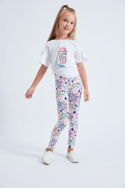 LUOUSE Girls Stretch Floral Printed Yoga Leggings Little Kids Skinny Dance Pants 3 Packs Sets Ankle Length Size 10T - 11T