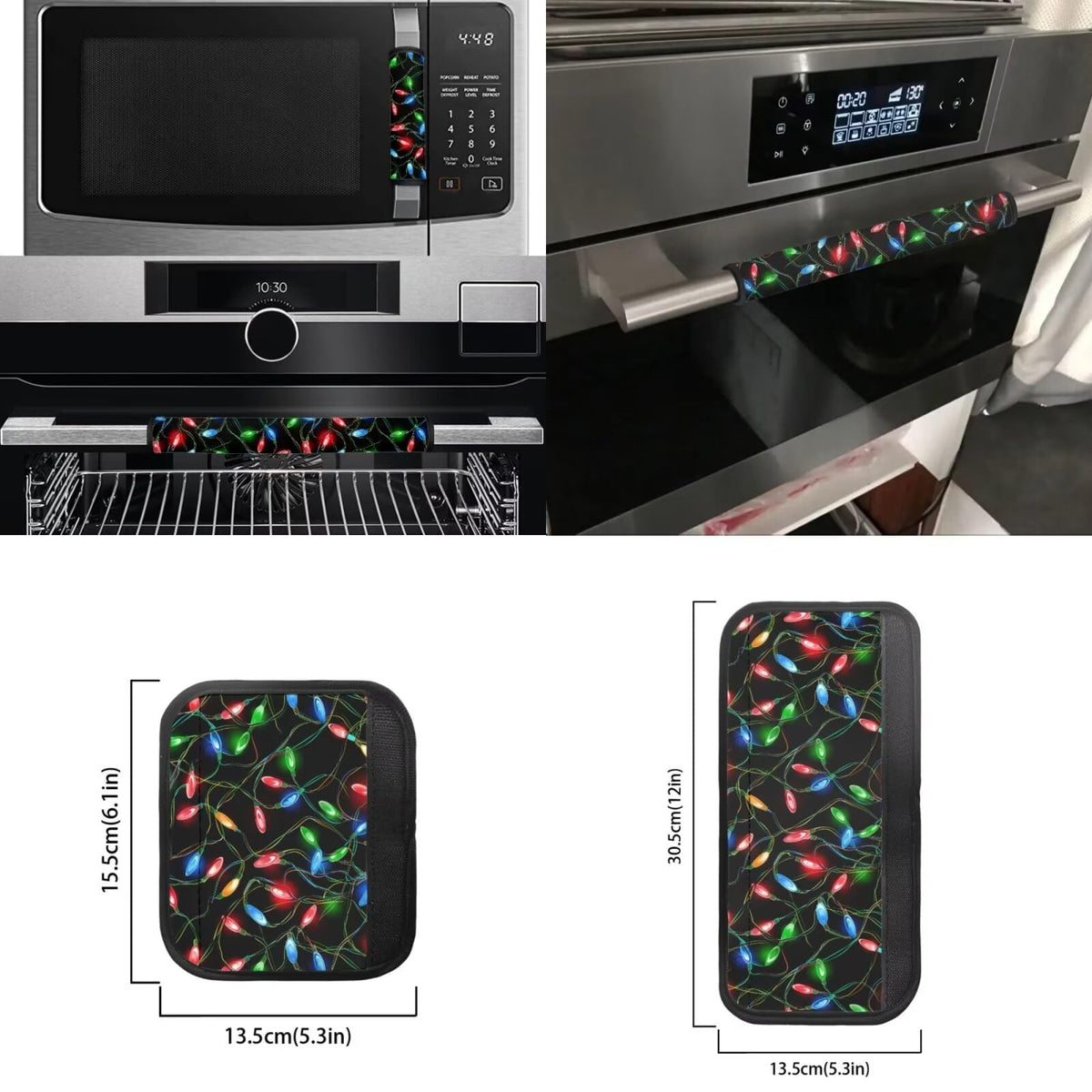 Yatixapu Refrigerator Door Handle Covers Pack of 6, Christmas Lights Washable Antiskid Protector for Fridge Oven Dishwasher, Keep Your Kitchen Appliance Clean from Smudges Food Stains