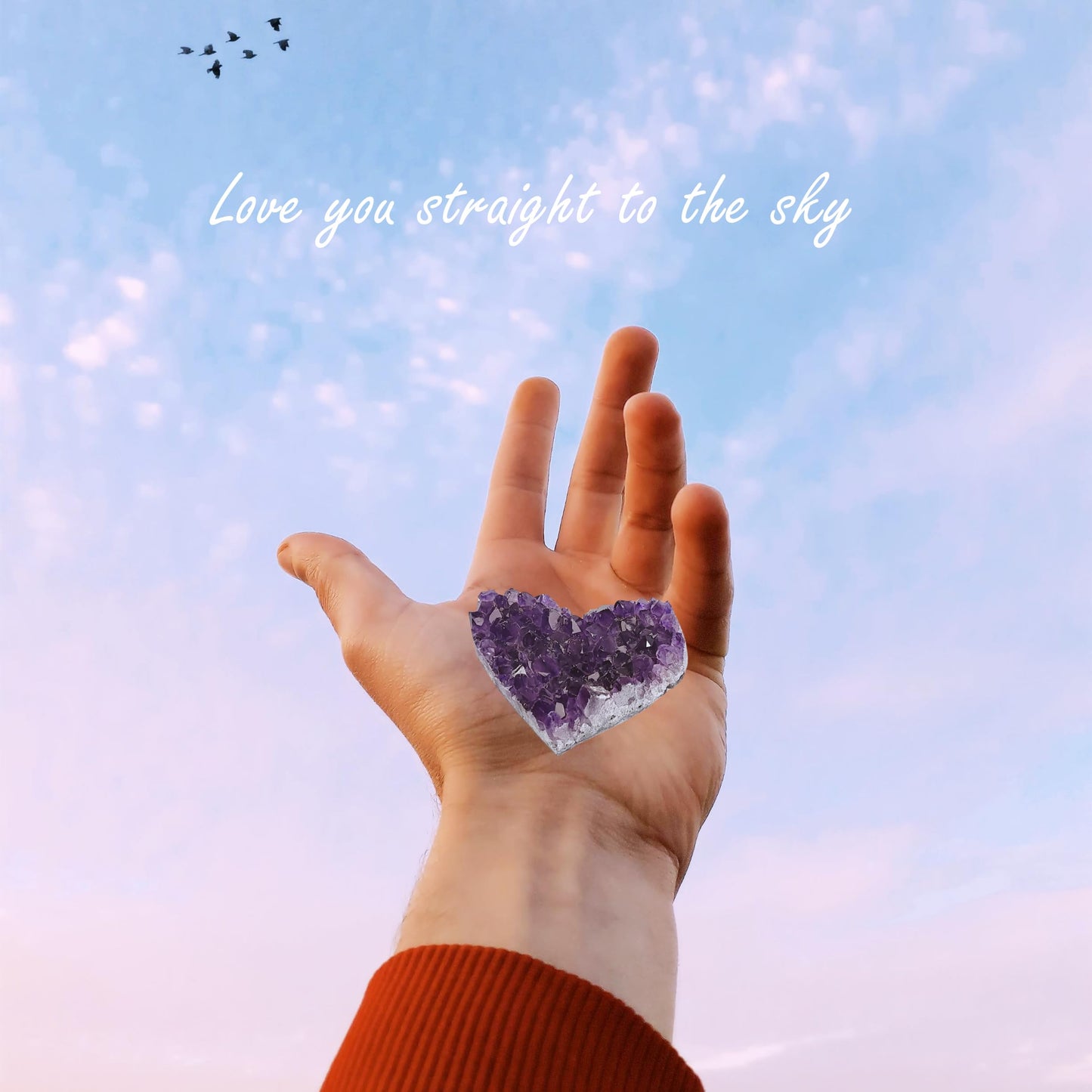 Luckeeper Crystals and Healing Stones Heart Crystal Amethyst Cluster Geode Raw Stones with Display Stand for Home Decor, Meditation, Spiritual Energy, 1Pc 2.34"-2.75"