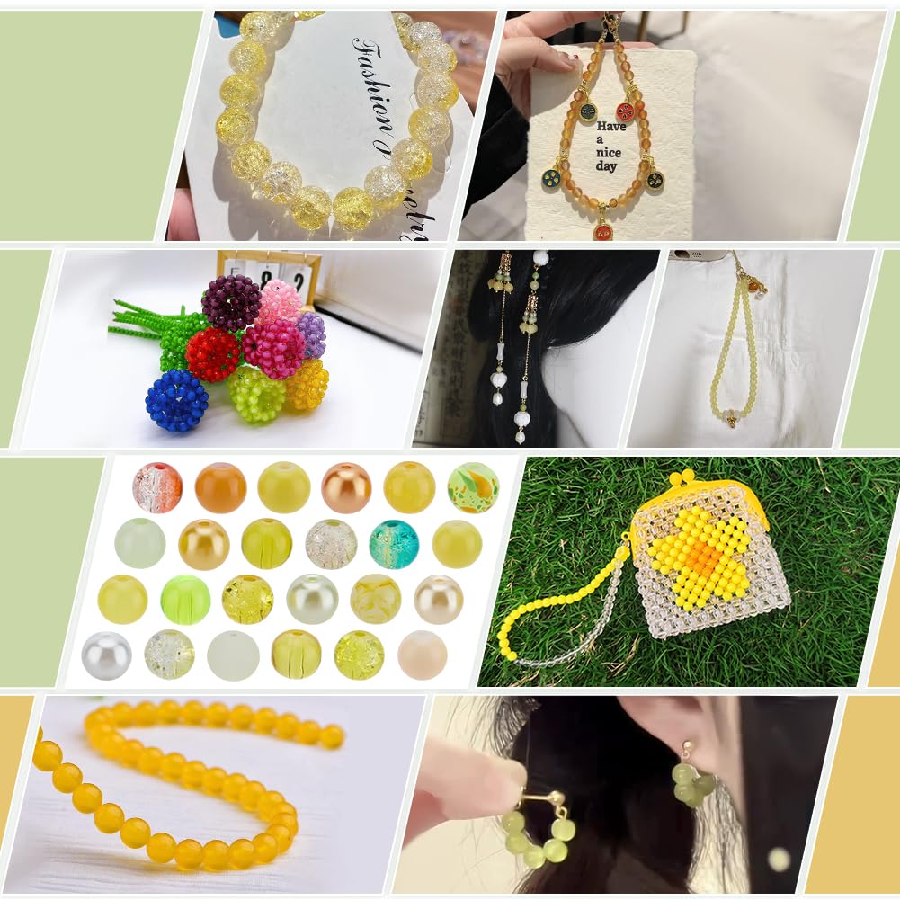 PH PandaHall 720pcs 8mm Yellow Glass Beads 24 Color Bracelet Beads Crystal Bead Baking Painted Glass Loose Bead for Fall Friendship Bracelet Earring Jewelry Making Christmas Tree Ornament