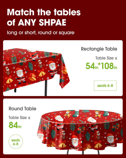 Pureegg Plastic Table Cloth Disposable 10 Pack, 54 x 108 Inch Table Cloths for Parties, Decorative Tablecloths for Rectangle Tables, Christmas Tablecloth Plastic, Leakproof & Sturdy, Christmas Red