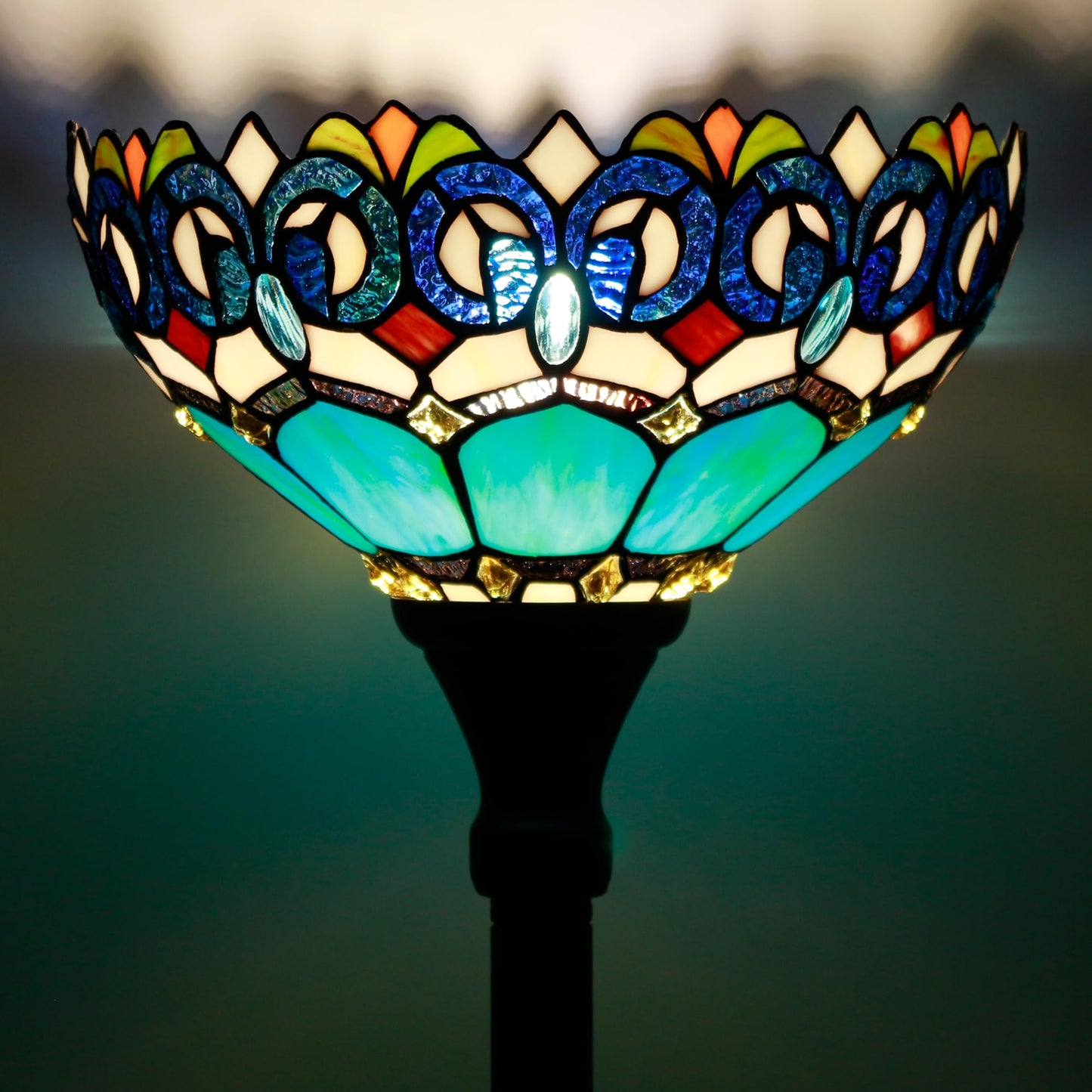 ZJART Tiffany Floor Lamp Stained Glass 12X12X67 Inch Blue Jewelry Baroque
