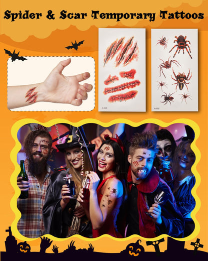 Lictin Halloween Special Effects SFX Zombie Makeup Kit, 9 Colors Bruise Makeup Face Body Painting Palette with Scar Wax, Fake Blood Spray & Gel, Vampire Skeleton Clown Makeup Body Paint (12PCS)