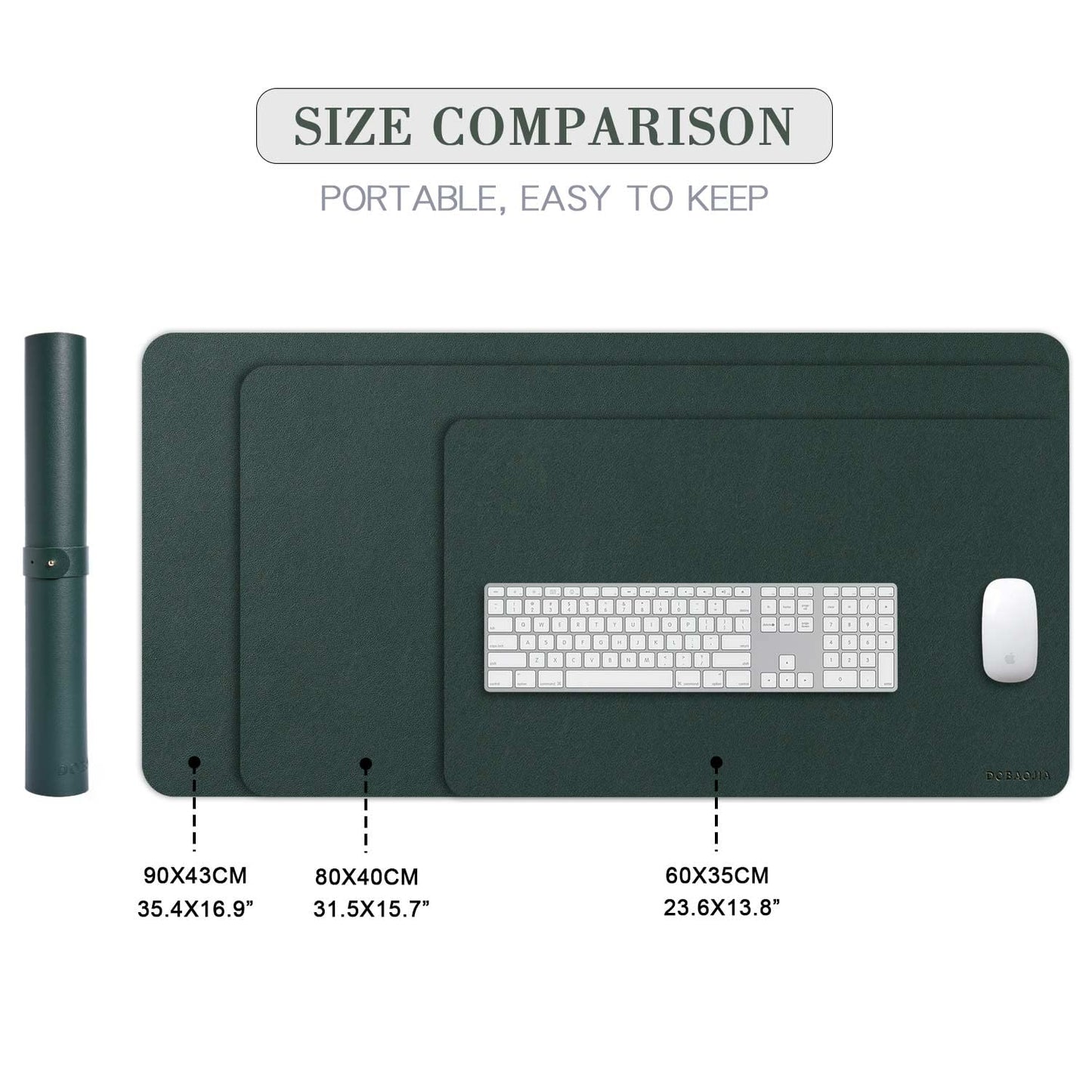 DOBAOJIA Extended Mouse Pad Mat XXL Desk Pad Large Desk Mat 35.4" X 16.9" Desk Blotter Writing Pad for Laptop/Office/Home, PU Leather Waterproof +Suede Non-Slip 90 x 43cm (Dark Green)