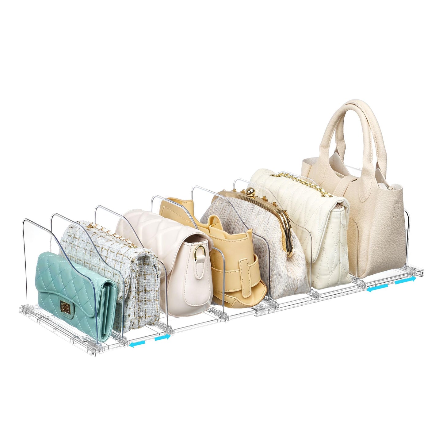 Vtopmart Free-Adjustable Purse Organizer for Closet with 2 Base, Clear Handbags Storage Organizer, Fits Different Bag Sizes & Closet Shelf, Expandable Plastic Shelf Dividers for Handbags, Wallets