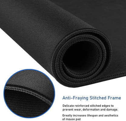 Gaming Mouse Pad, Large Desk Mouse Pad with Stitched Edges,(35.4X15.7In) Durable Non-Slip Natural Rubber Base, Waterproof Computer Keyboard Pad Mat for Esports Pros/Gamer/Desktop/Office/Home, Black