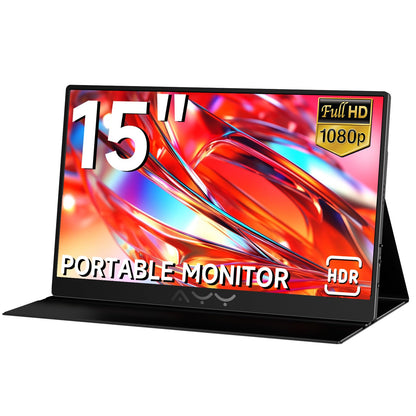 AYY Portable Monitor for Laptop 15 Inch, FHD 1080P USB-C HDMI Travel Monitor External for Computer, Second Display HDR IPS Gaming Monitor Extender for PC MAC Phone PS4/5 Xbox Switch, Built-in Speakers