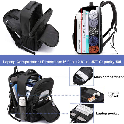 Extra Large 50L Travel Laptop Backpack,Water Resistant Work Backpack Bag with USB Charging Port,Anti Theft Big Business Backpack,College School Computer Rucksack for Men Women,Fits 17Inch Laptop-Black