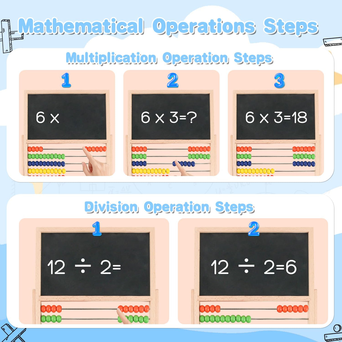 Wooden Abacus for Kids Math Games for Kids 3-5 4 5-7 6-8 Counters Toys with Double-Sided Whiteboard Blackboard and Magnetic Number Cards 1-100 Educational Counting Math Manipulatives 1st 2nd grade