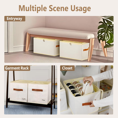 Patinao 2 Pack Shoe Storage Box Organizer for Closet - 24 Cell Space Saver Shoes Containers Bin with Clear Lids Stackable, Can Fit Ottoman, Foldable Shoe Rack Cabinet Cubby for Wardrobe