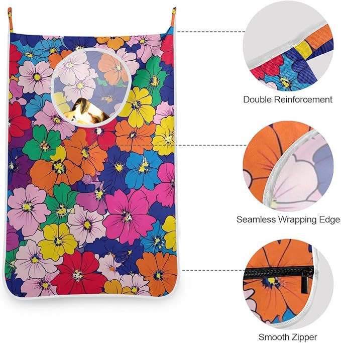 Hanging Laundry Hamper with Stainless Steel Hooks, Oxford Fabric Printing Door