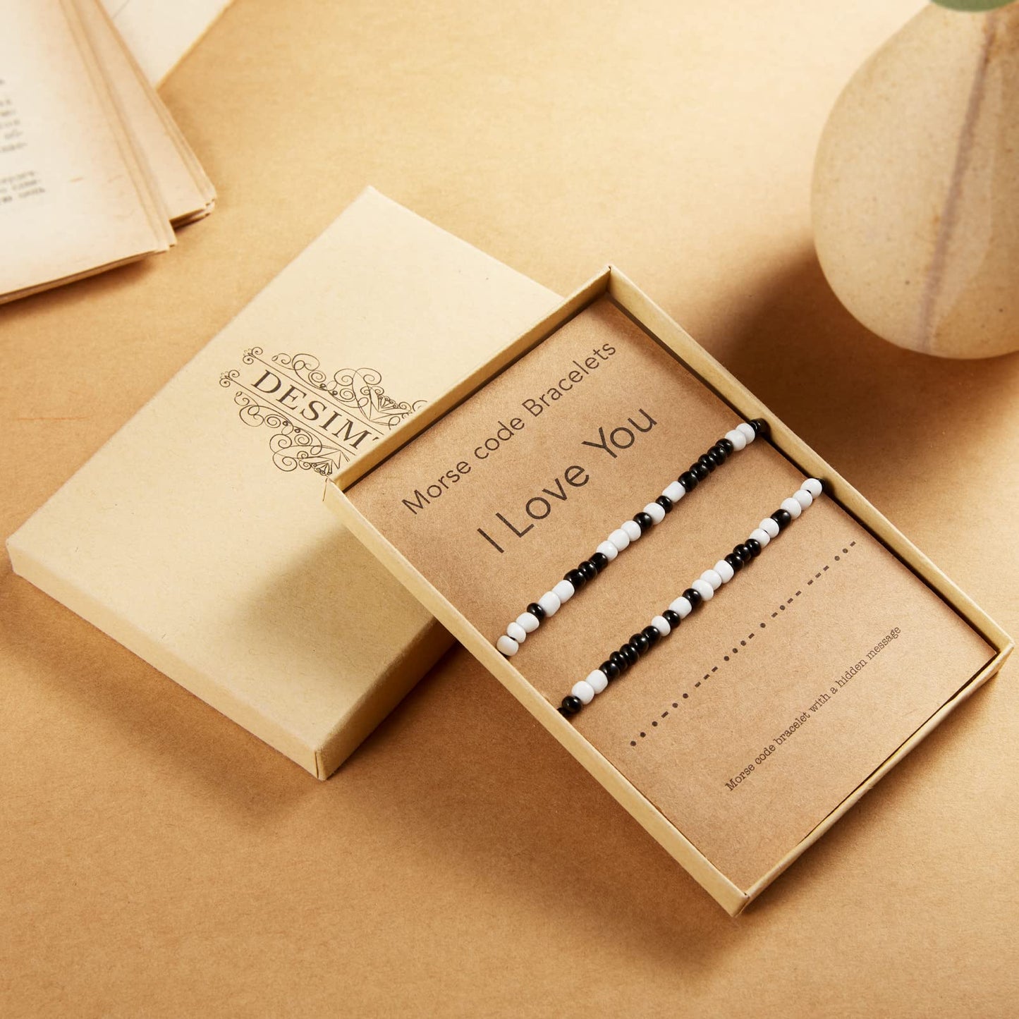 Desimtion Christmas Couples Bracelets I Love You Morse Code Matching Bracelets for Couples Gifts for Him and Her, Long Distance Relationship Gifts for Boyfriend and Girlfriend