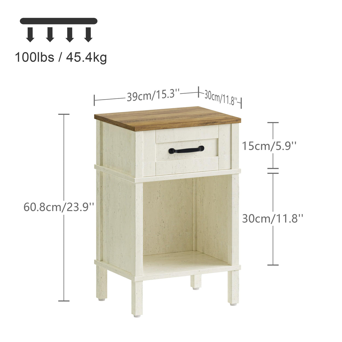 YAUKTAK White Farmhouse Nightstand with Drawer, Small Wooden Bedside Table, White End Table, Bedroom Side Table with Storage, Rustic Wood Night Stand LET512WR