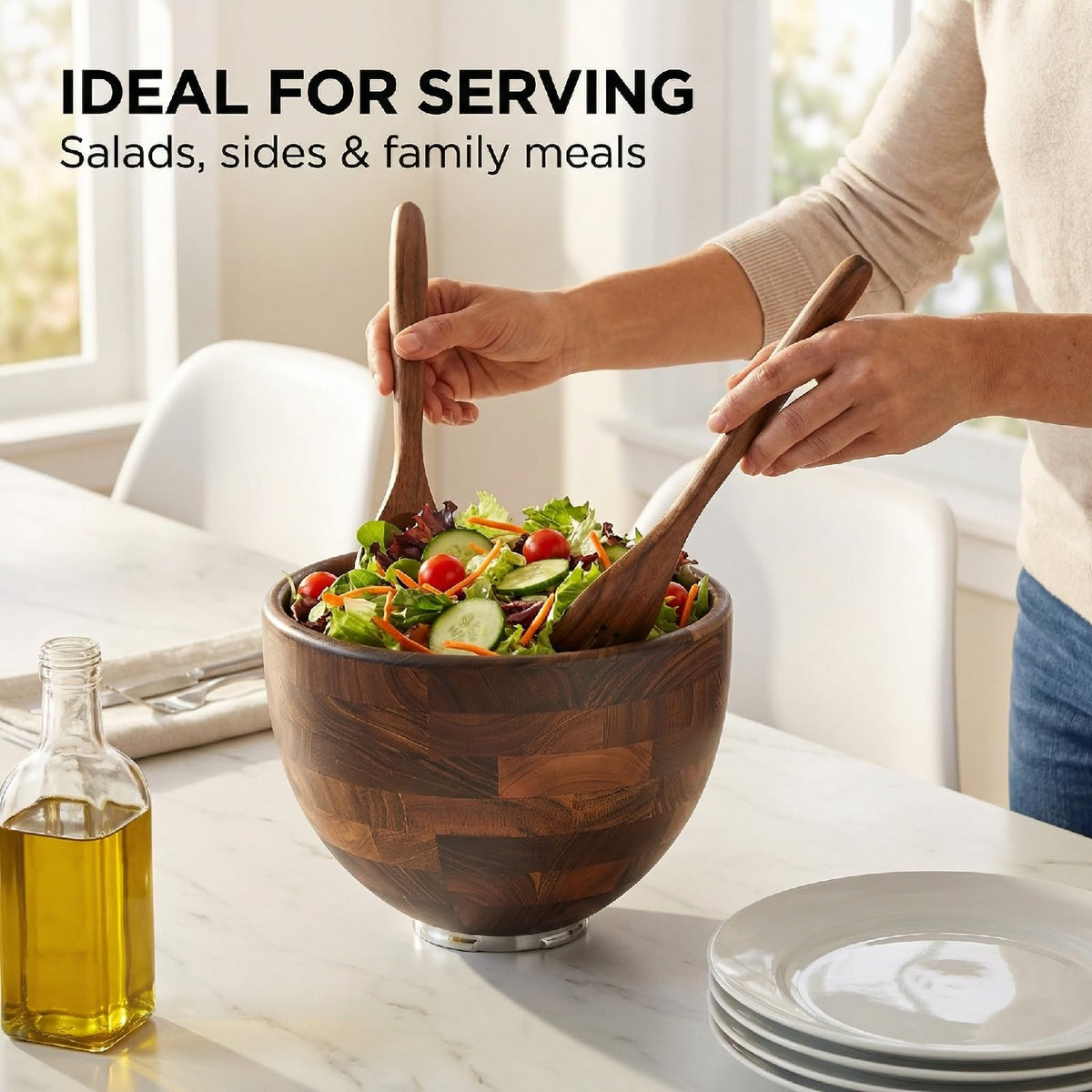 Binken Walnut Wooden Mixing Bowl Compatible with 4.5 & 5 QT Tilt-Head Stand Mixers, 5 Quart Natural Wood Dough Bowl for Baking, Kitchen Prep & Serving