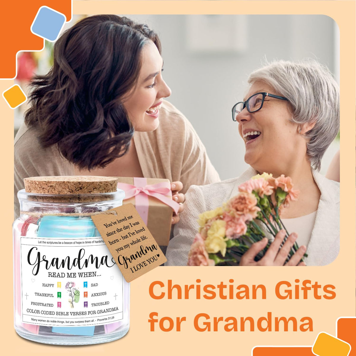 NewEleven Mothers Day Gifts For Grandma - Christian Gift, Grandma Birthday Gifts From Granddaughter, Grandson, Kids - Daily Encouragement, Inspirational Present - Bible Verse Jar