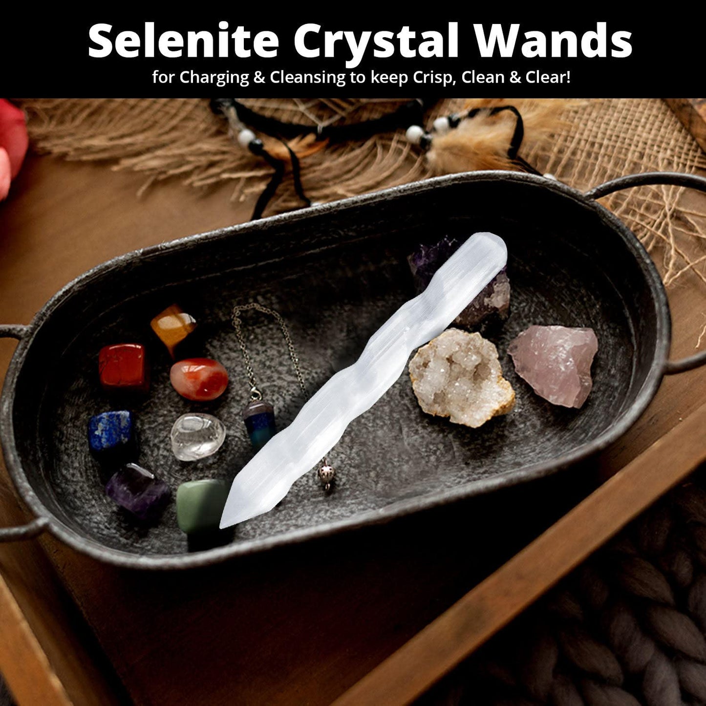 Himalayan Glow WBM Selenite Crystal Wand, High Energy Crystals for Healing and Meditation - 6 Inches