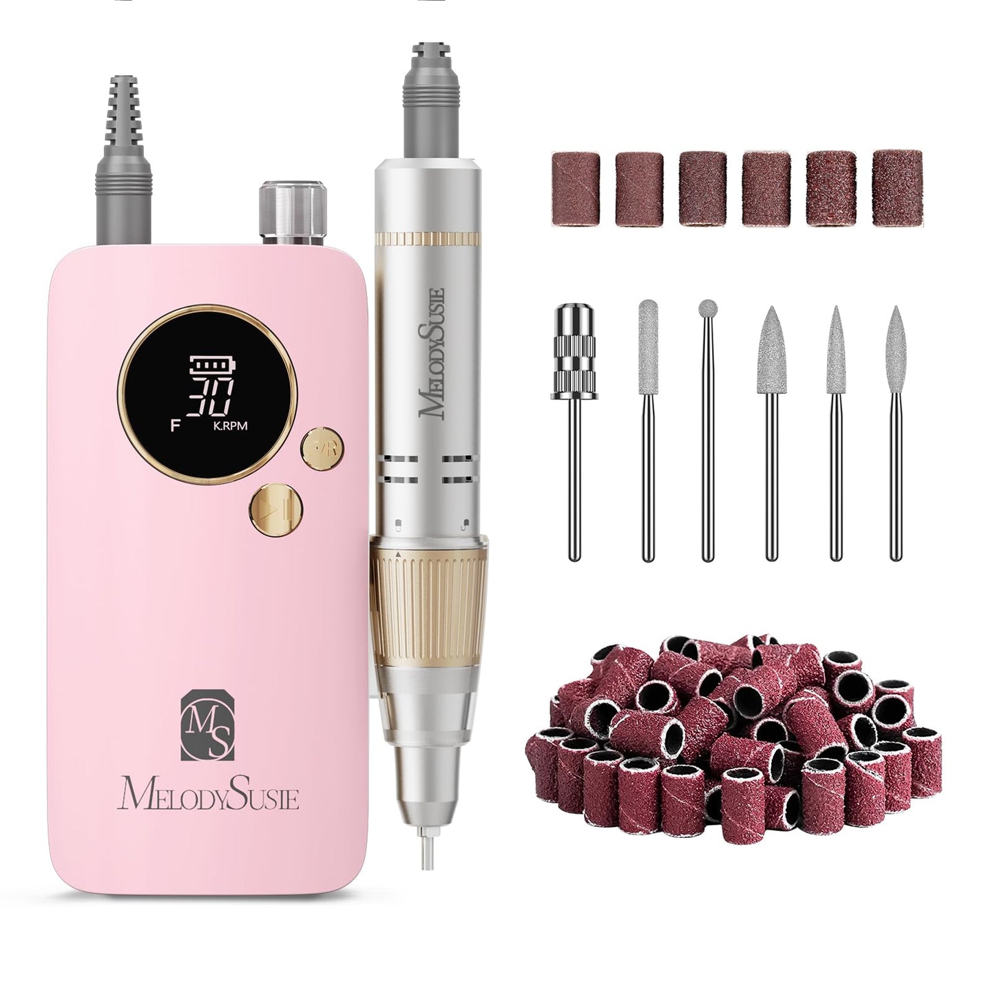 MelodySusie Portable Nail Drill 30000 RPM,SC320F Professional Rechargeable Electric Nail File,Cordless Nail E File for Acrylic Nails Gel Polishing Removing,Efile Nail Kit for Manicure Salon Home,White