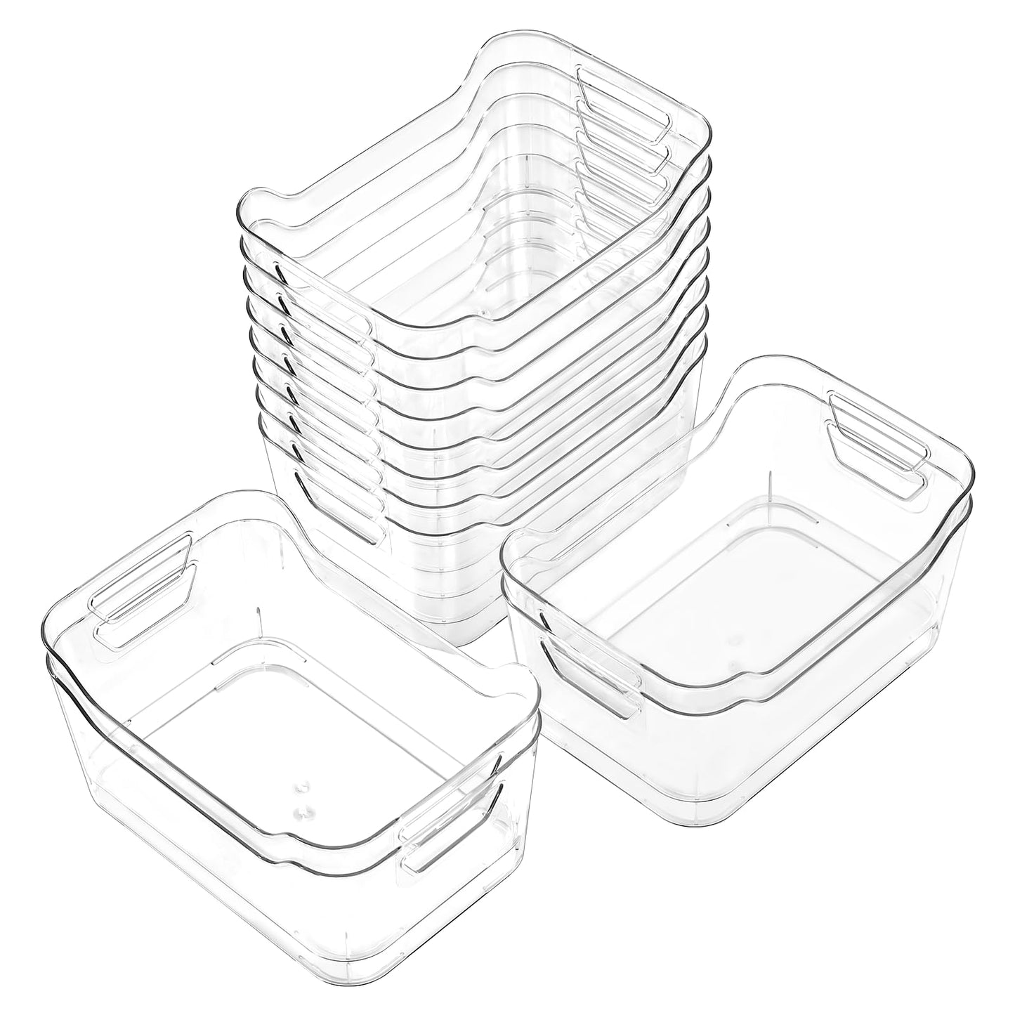 AntStep 12 Pack Clear Plastic Storage Bins, Pantry Organizers and Storage, Clear Pantry Organizer Bins, Plastic Containers with Handle for Kitchen,Freezer,Cabinet,Closet,Bathroom Under Sink Storage