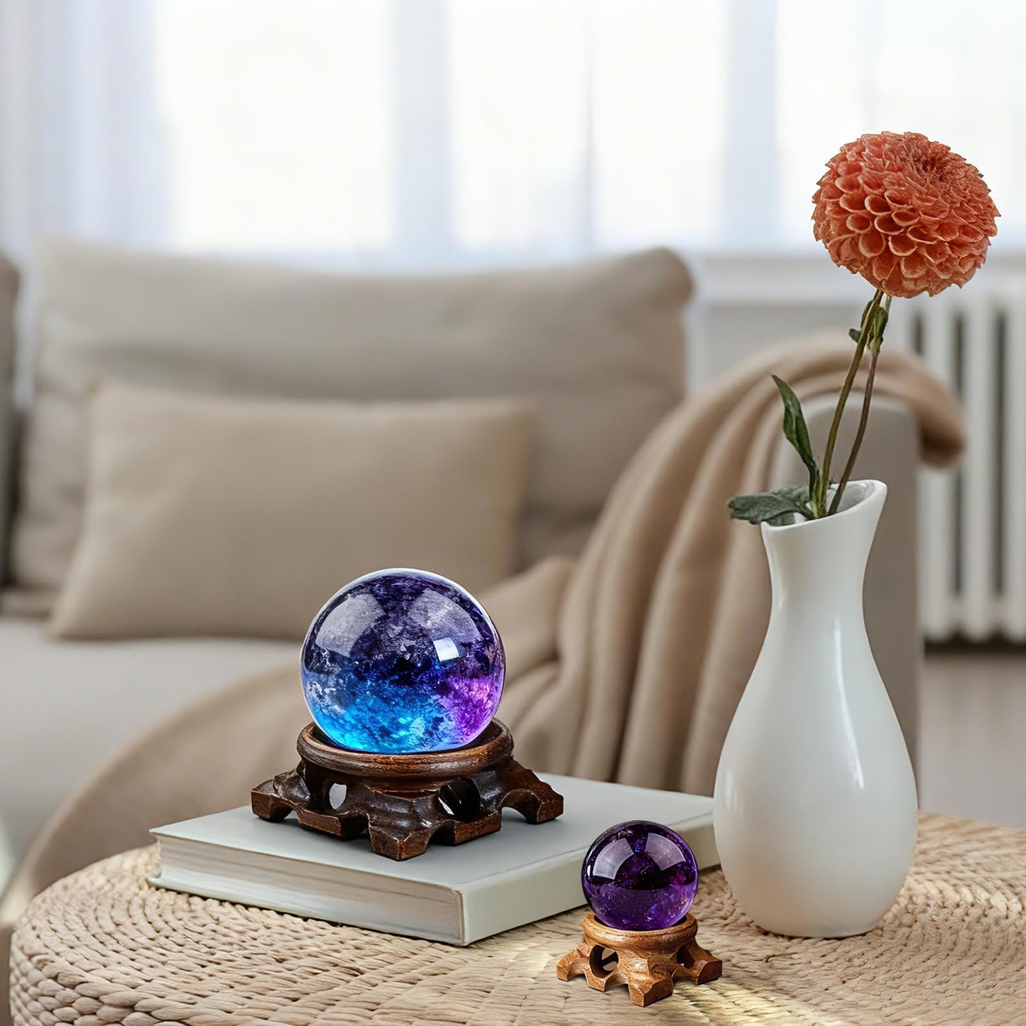 uxcell 4Pcs Mini Wooden Crystal Ball Stand, 40/50mm Wood Display Stand Base Round Rosewood Sphere Holder for Secure Display Crystal Ball Sphere Eggs Stone, Red Brown