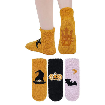 Zando Women's Colorful Halloween Socks - Horror Ghost Print, Non-Slip, Fuzzy, Warm & Soft, Perfect for Parties & Sleep