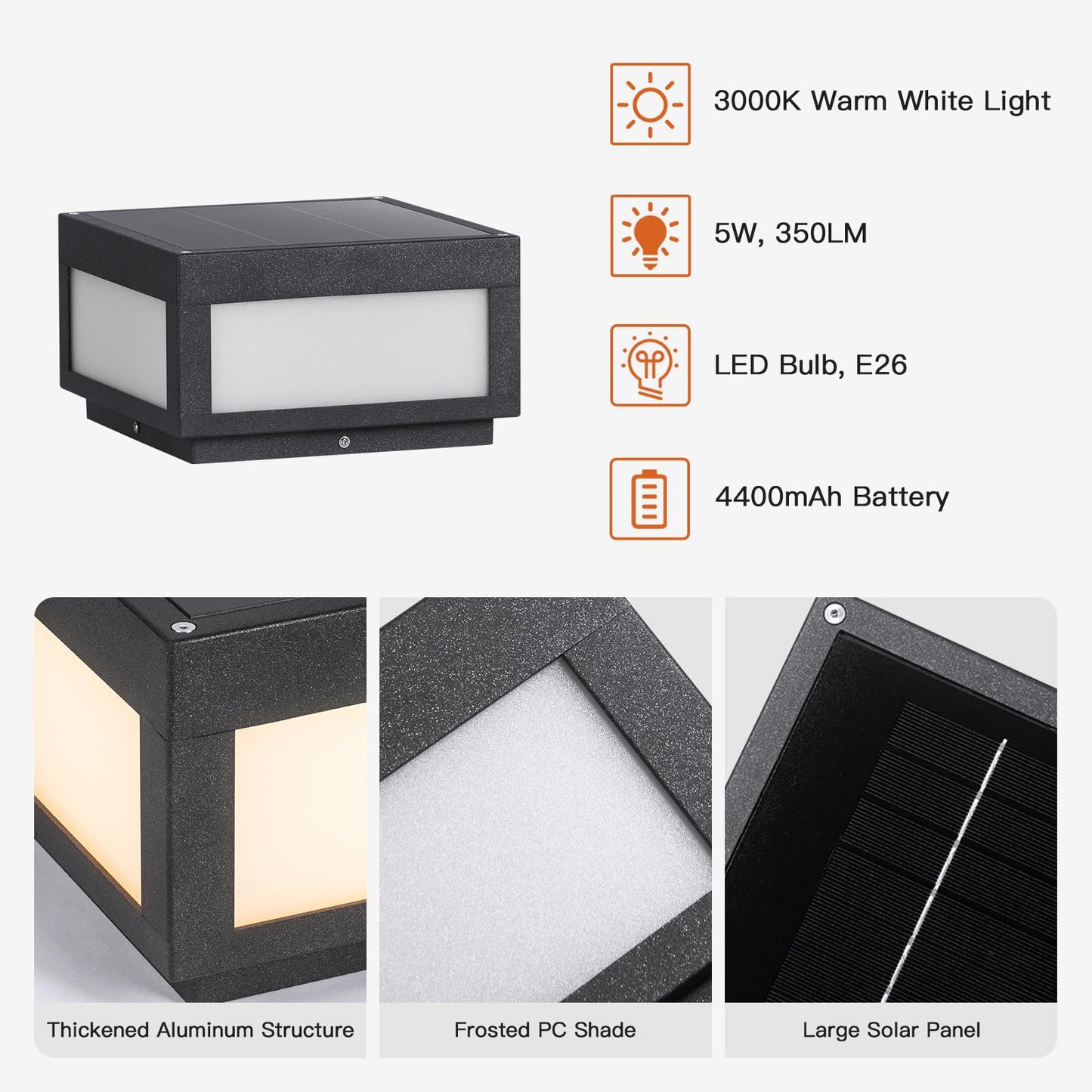PAKEDANDUN Solar Post Lights Outdoor, 9.84" Solar Pillar Lights Outdoor, IP54 Waterproof Column Light Outside with E26 Bulb, 3000K LED Post Lamp Dusk to Dawn, Modern Pillar Light for Patio Garden