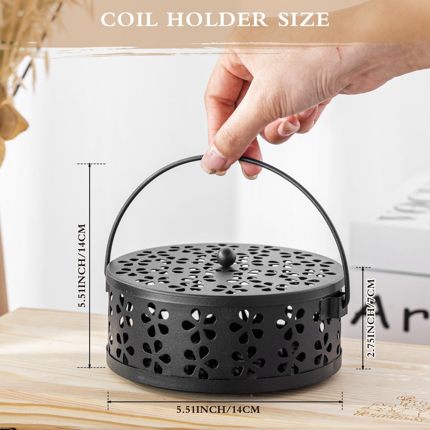 Lallisa 4 Pieces Mosquito Coil Holder Incense Coil Holder Retro Portable Metal Hanging Incense Burner with Handle Round for Home Camping Indoor Outdoor Patio(Black)