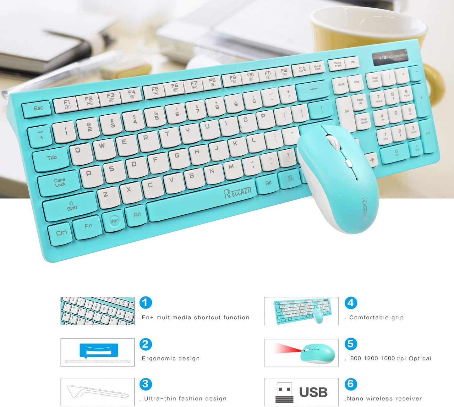 Wireless Keyboard and Mouse Combo, Full-Sized Wireless Keyboard and Adjustable DPI Mouse, 2.4GHz USB Receiver, Silent Keyboard and Mouse for PC, Windows, MAC, Desktop, Laptop(Purple)