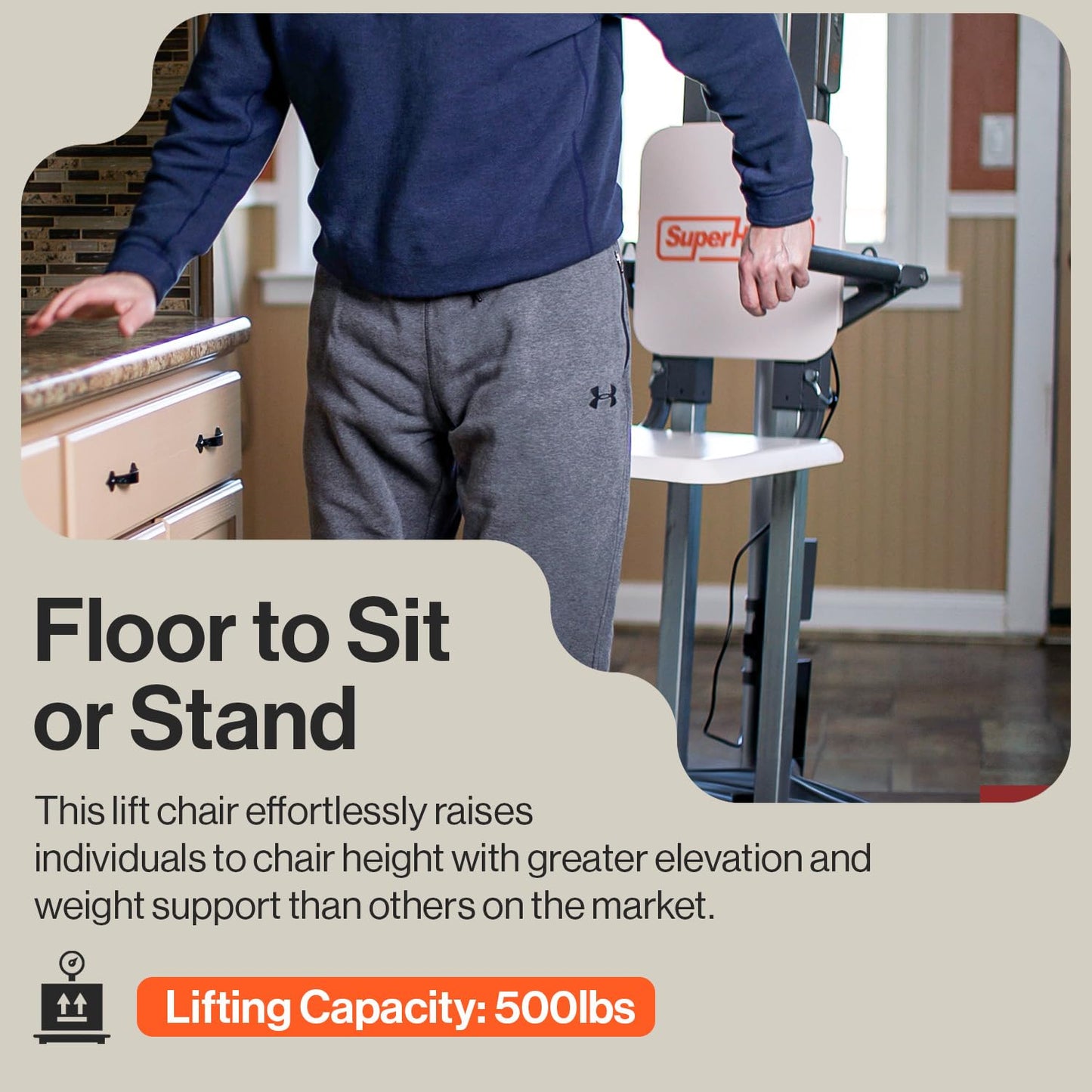 SuperHandy Mobility Scooter Explorer – 4 Wheels & GoRise FS Electric Floor to Stand Lift, 500 Lbs Capacity, Standing Assistance [Bundle Deal]