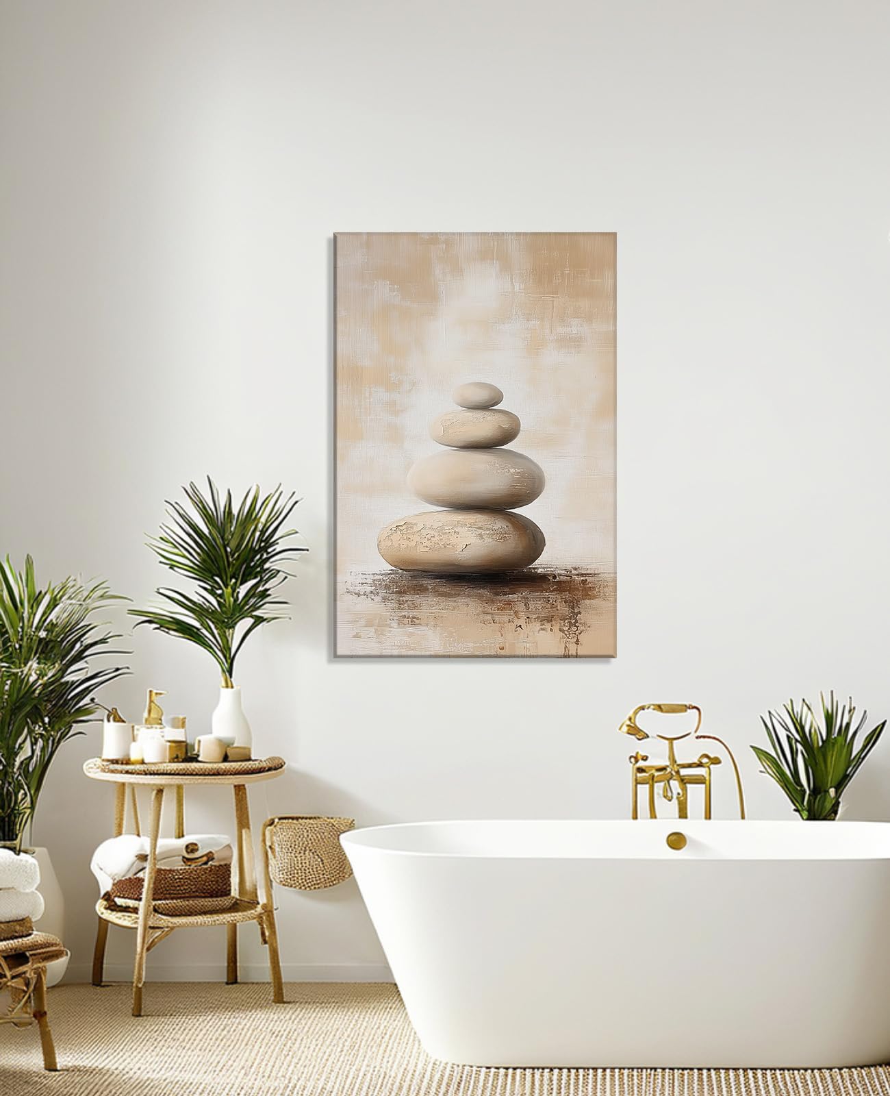 Zen Canvas Wall Art Spa Stones Picture Wall Decor Framed Meditation & Calm Painting Minimalist Prints Spiritual Room Living Room Bathroom Ready to Hang(Art-16,12.00"x18.00")