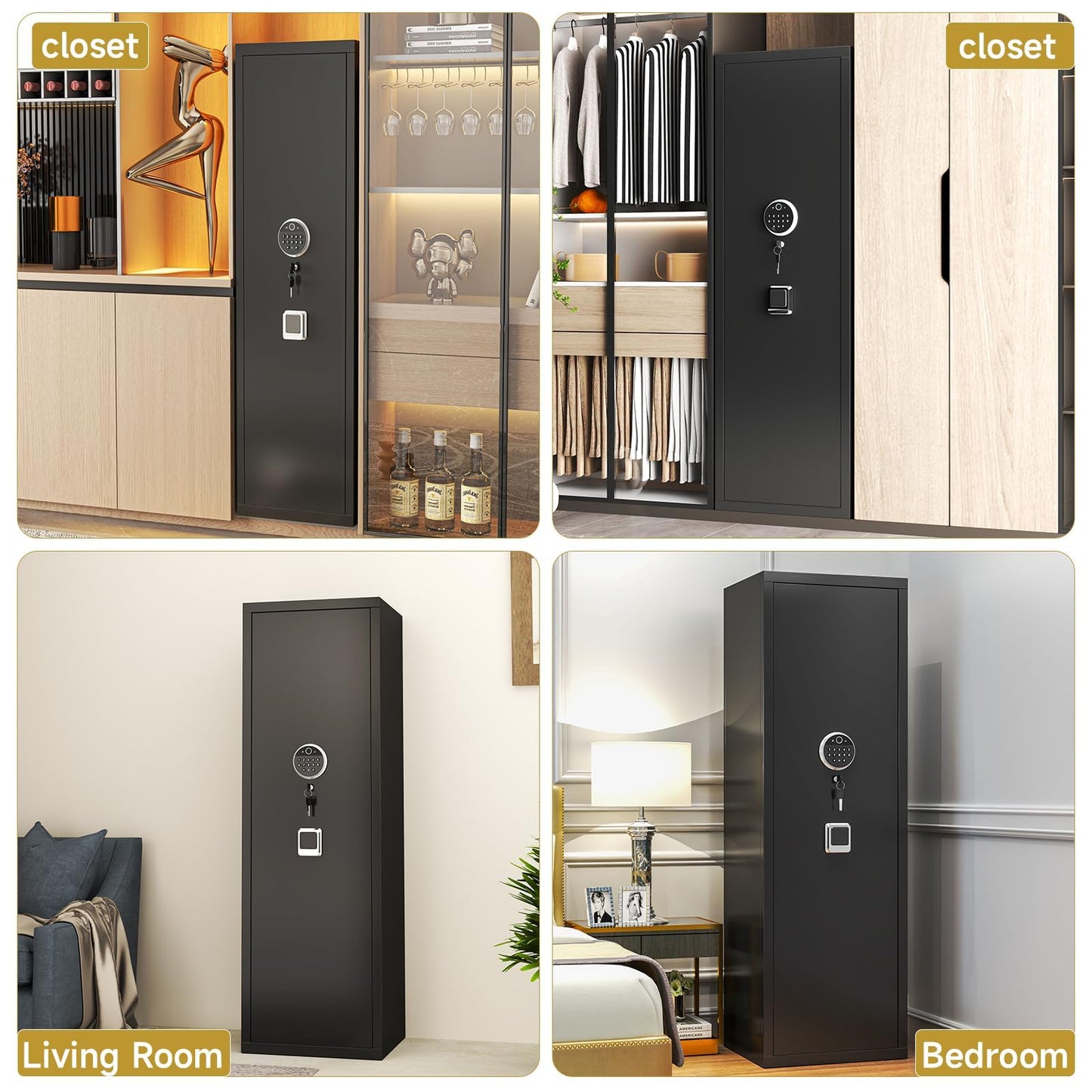 Bezuny 8-12 Fingerprint Gun Safe for Rifles and Pistols, Biometric Gun Safe Password Lock, No Assembly Required, Gun Cabinet for Home with Adjustable Shelves, Heavy Duty Long Gun Safe,57" High
