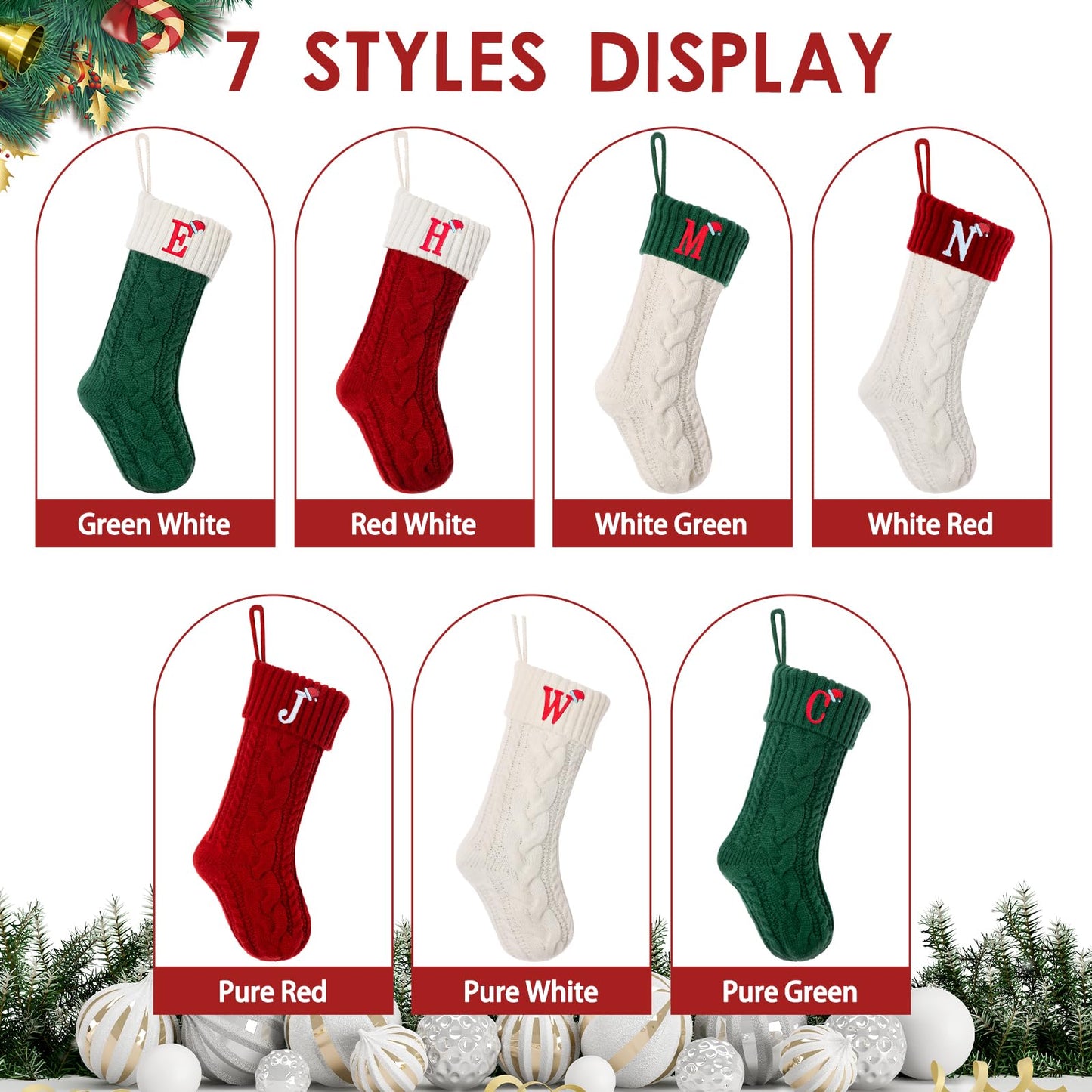 guccde Christmas Stockings with Initials, Personalized Embroidered Monogram 18 Inches Knitted Christmas Stockings Fireplace Xmas Stockings for Kids,Family Holiday Party Decoration Red Letter A