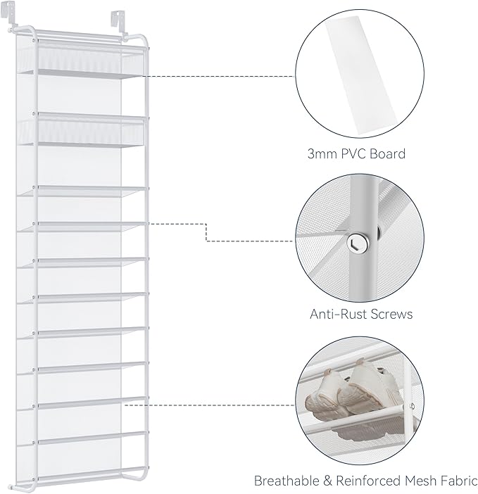 Whitmor 27 Pair Over The Door Shoe Organizer, 11 Tier Hanging Shoe Organizer