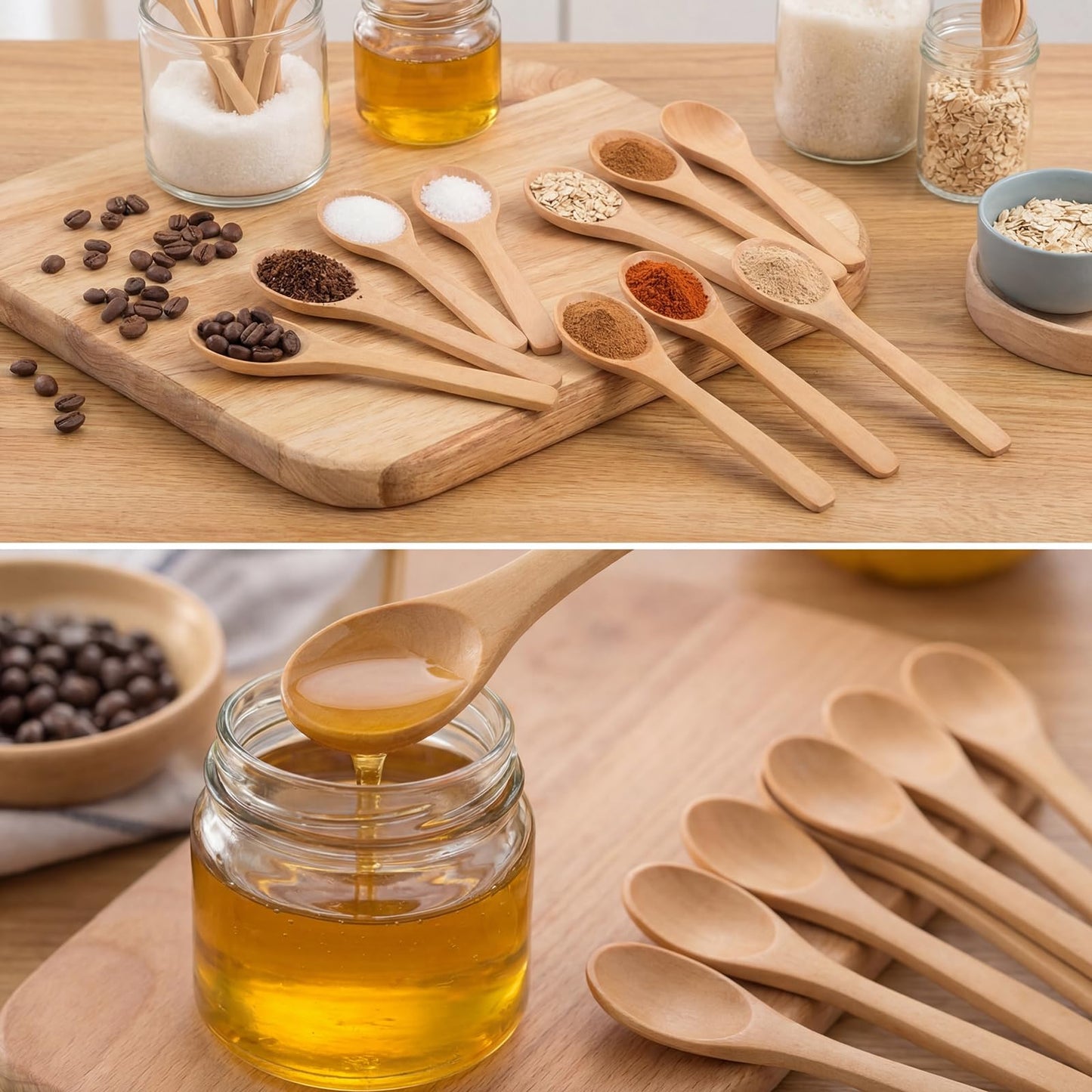 Boao 30 Pcs Small Wooden Spoons, 5.12'' L Mini Wood Spoons for Soup, Little Tiny Honey Teaspoons Bulk for Stirring Coffee Tea Jars Sugar Seasoning Oil Kitchen Supplies (Raw Lacquer)