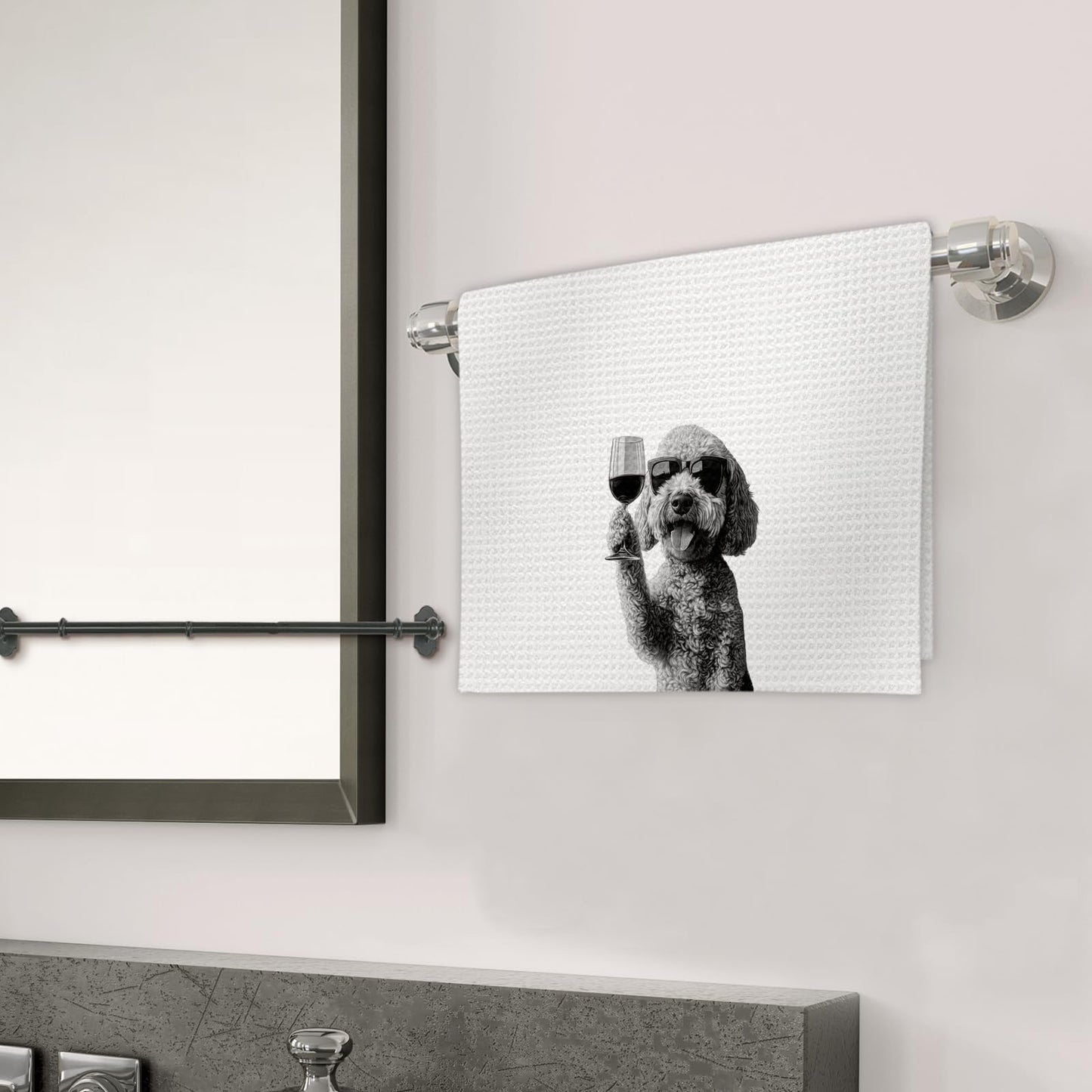 FIicy Goldendoodle Gifts Wine Kitchen Towels, Gifts for Golden Doodle Dog Wine Lovers Decorative Hand Dish Towel for Kitchen Home Bar, Funny Golden Doodle WineLover Home Bars Kitchen Decor(16x24inch)